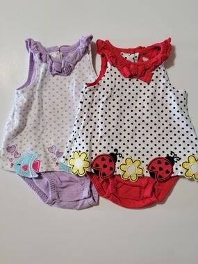Koala Baby 0-3M Baby Girl Romper Dress Bundle Polka Dot Ladybug Fish Outfit Set